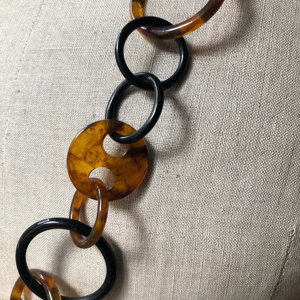 Faux Tortoise + Silvertone Chain Long Necklace - Picture 2 of 3